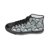 Sugar skull black white pattern Women's High Top Canvas Shoes Black