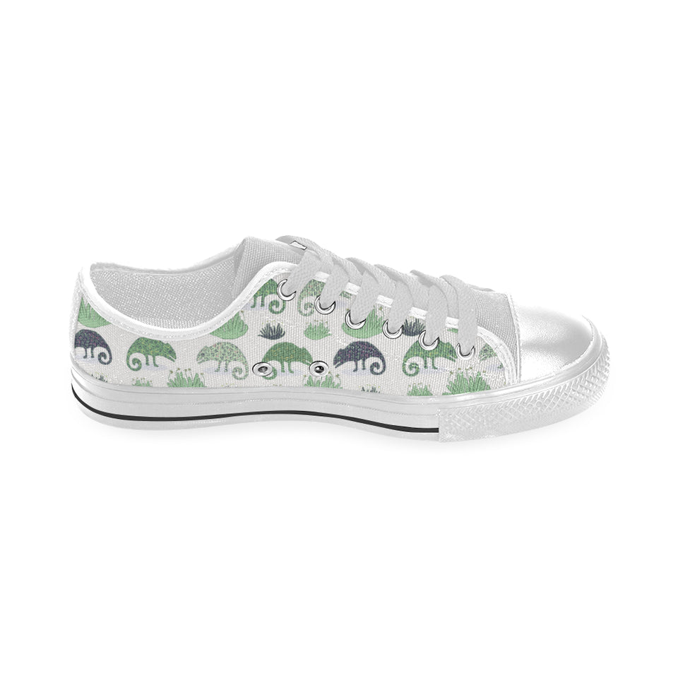 Chameleon lizard succulent plant pattern Men's Low Top Shoes White