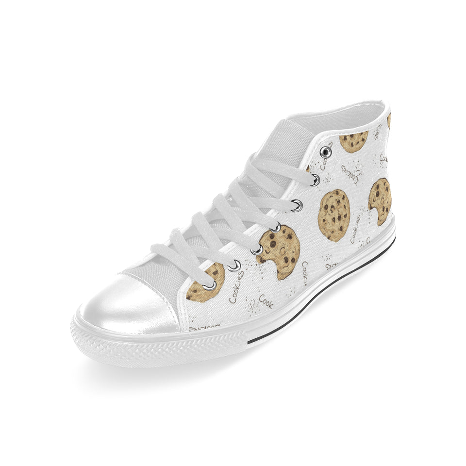 Sketch style cookie pattern Men's High Top Canvas Shoes White