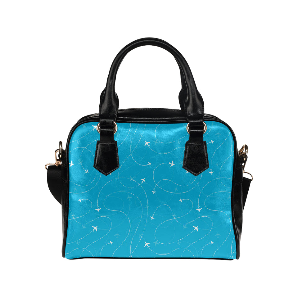 Airplane destinations blue background Shoulder Handbag