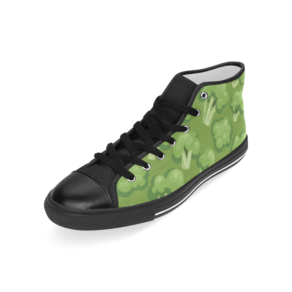 Broccoli pattern green background Men's High Top Canvas Shoes Black