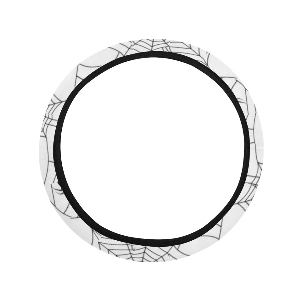Spider web cobweb pattern white background Car Steering Wheel Cover