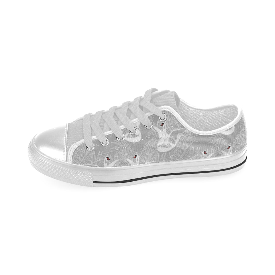 white swan gray background Men's Low Top Shoes White