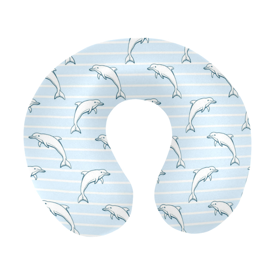 Dolphin blue striped background U-Shaped Travel Neck Pillow