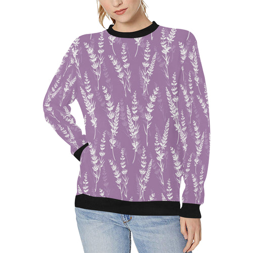 Lavender flowers purple pattern Women's Crew Neck Sweatshirt