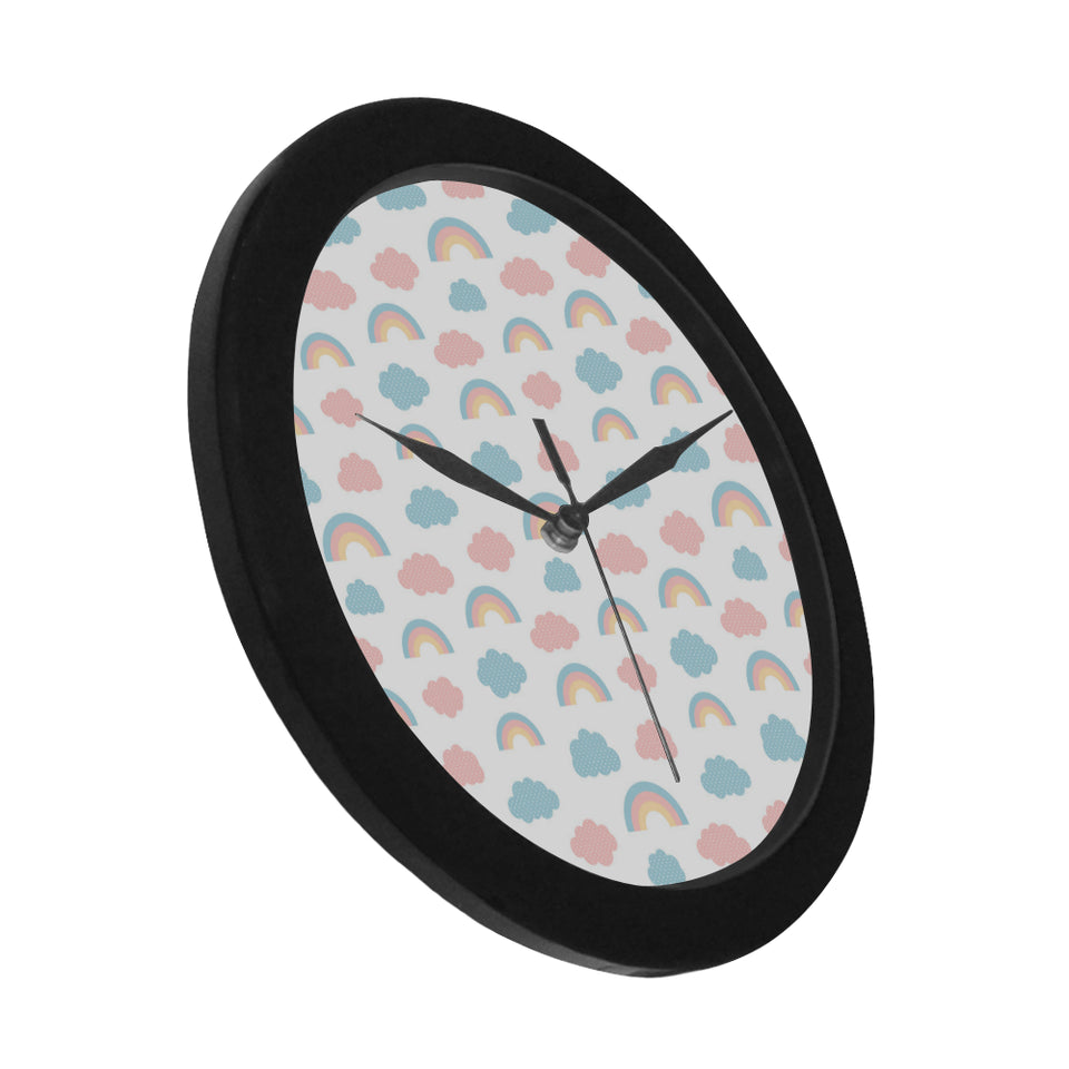 Cute rainbow clound pattern Elegant Black Wall Clock