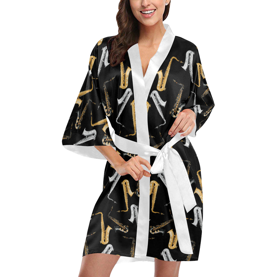 saxophone design pattern Women's Short Kimono Robe