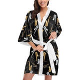 saxophone design pattern Women's Short Kimono Robe