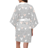 Heart pattern gray background Women's Short Kimono Robe