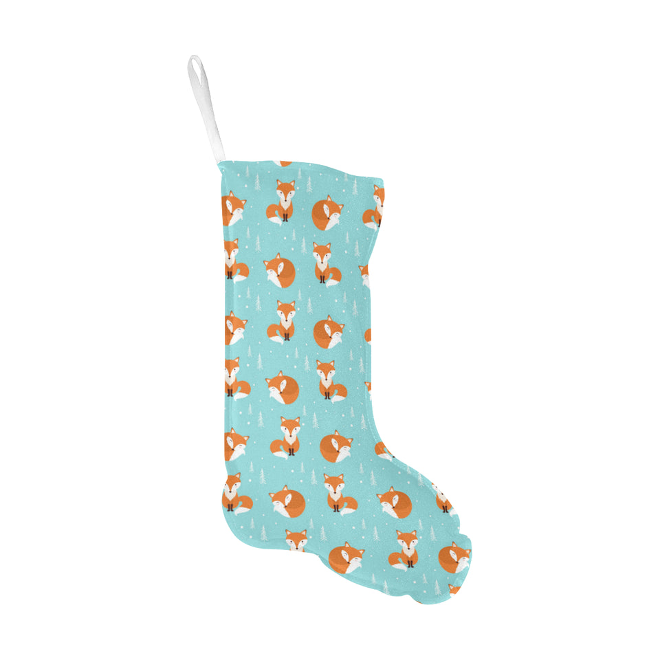 Fox pattern blue b ackground Christmas Stocking