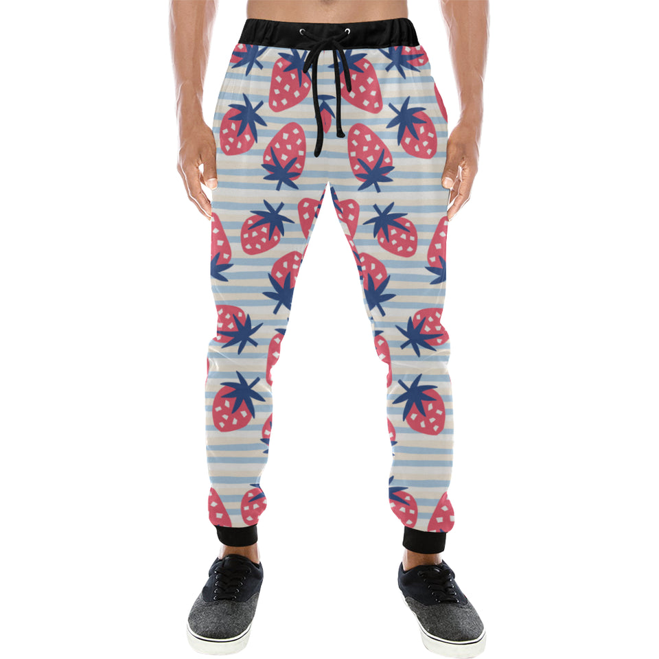 Strawberry pattern blue lines background Unisex Casual Sweatpants