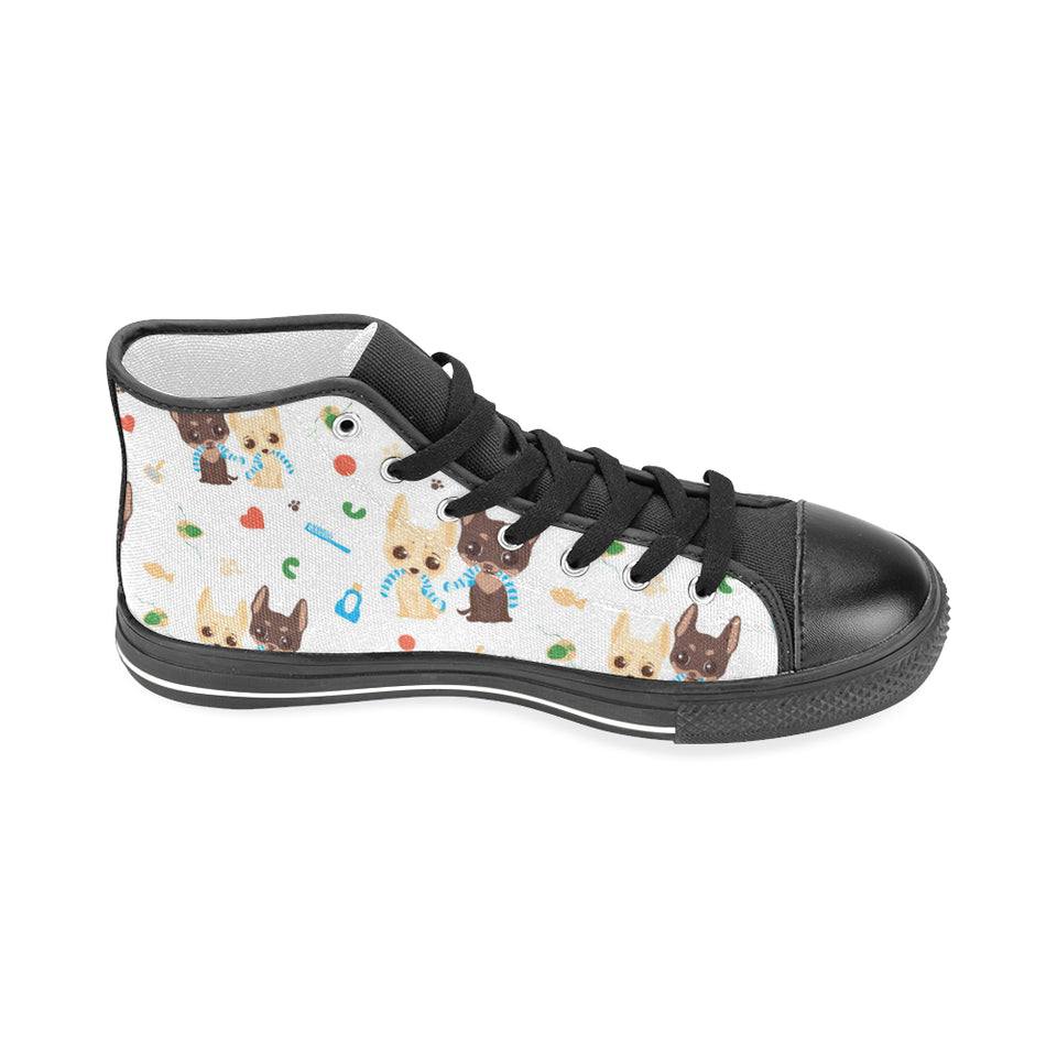 Cute Chihuahua dog pattern Men's High Top Canvas Shoes Black