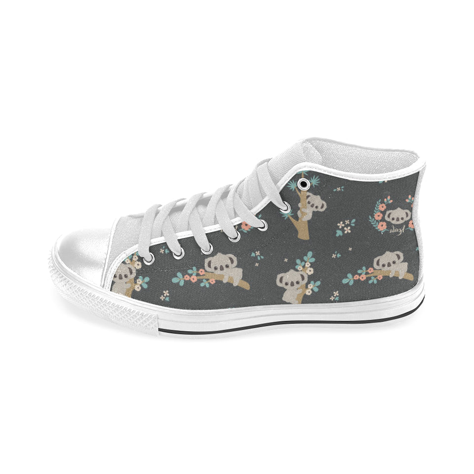 Cute koala pattern Men's High Top Canvas Shoes White