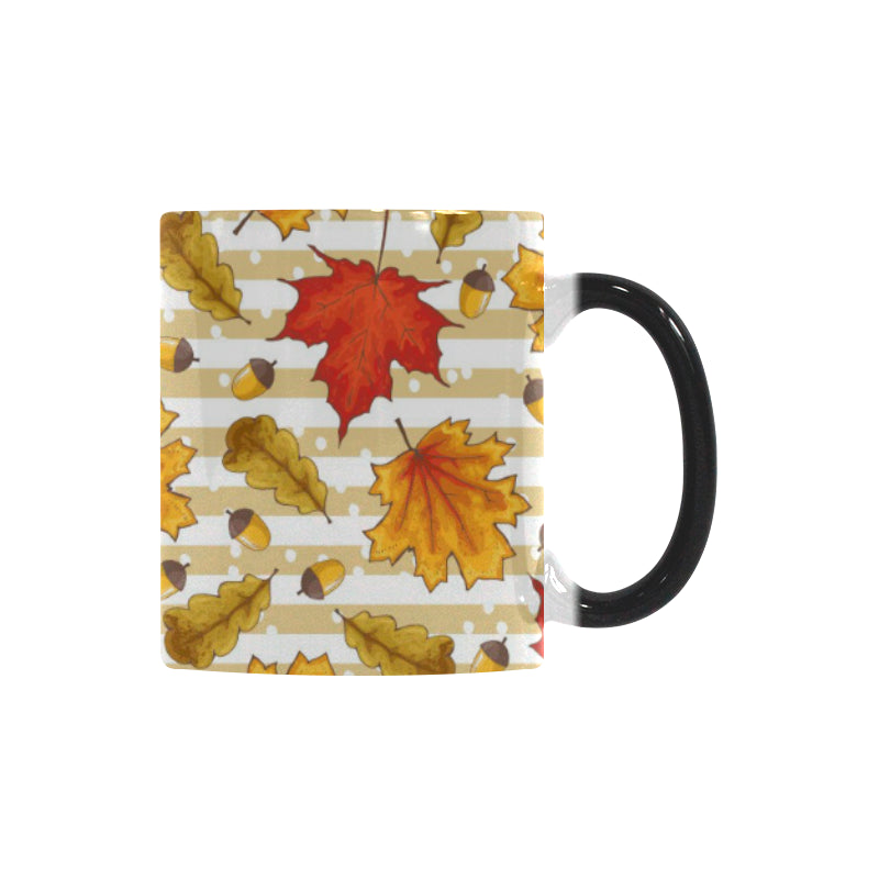 Maple leaf oak leaf acorns beige striped backgroun Morphing Mug Heat Changing Mug