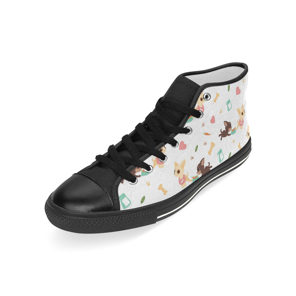Cute Chihuahua puppie pattern Men's High Top Canvas Shoes Black