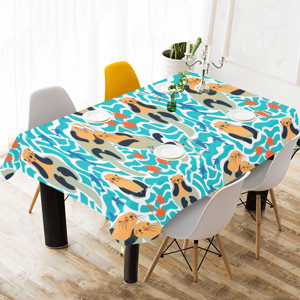 Cute sea otters fishe sea urchin pattern Tablecloth