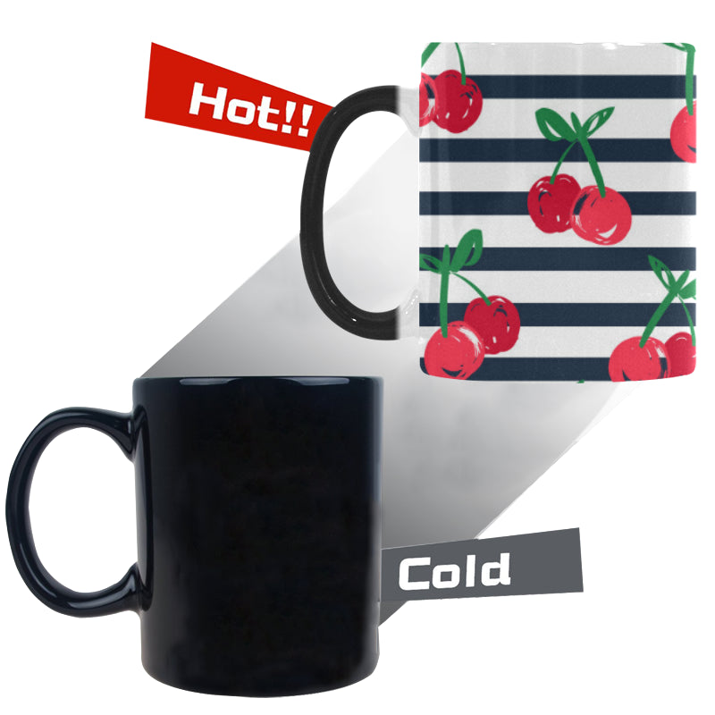 Hand drawn cherry pattern striped background Morphing Mug Heat Changing Mug