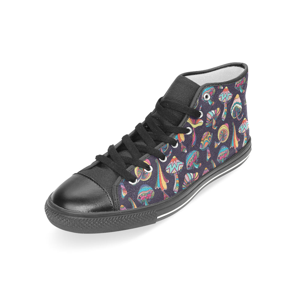 Colorful mushroom pattern Women's High Top Canvas Shoes Black