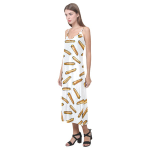 French fries potato pattern V-Neck Open Fork Long Dress
