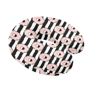 Donuts pink icing striped pattern U-Shaped Travel Neck Pillow