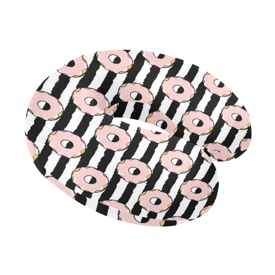 Donuts pink icing striped pattern U-Shaped Travel Neck Pillow