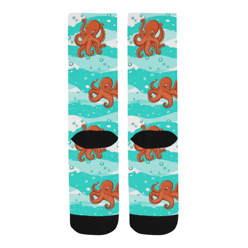 Octopuses sea wave background Crew Socks