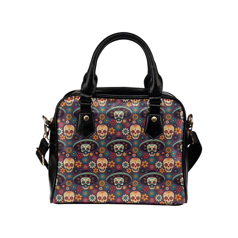 Sugar skulls flower maxican pattern Shoulder Handbag