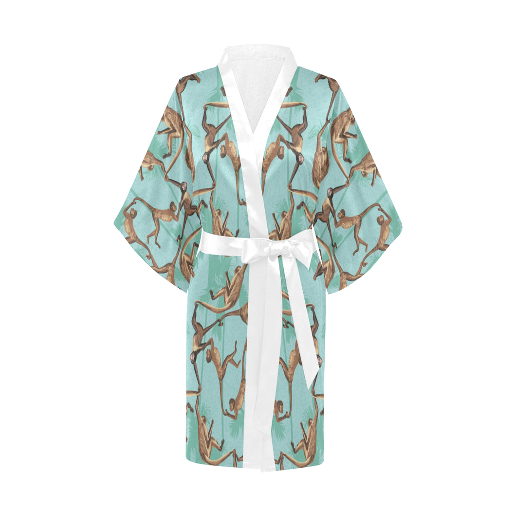 Monkey Palm tree background Women's Short Kimono Robe