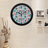 Toucan tropical flower leave pattern Elegant Black Wall Clock