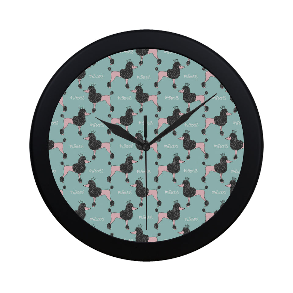 poodle dog green background Elegant Black Wall Clock