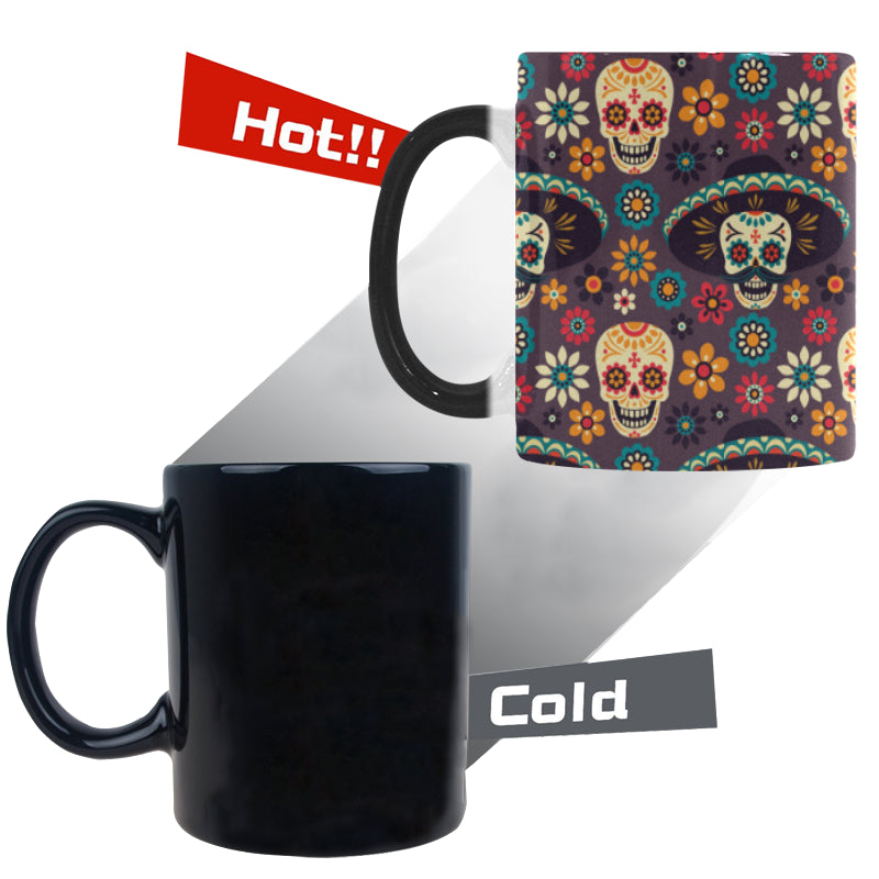Sugar skulls flower maxican pattern Morphing Mug Heat Changing Mug