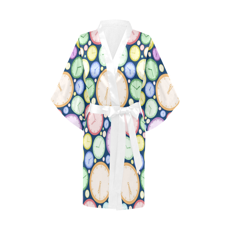 Colorful clock background Women's Short Kimono Robe