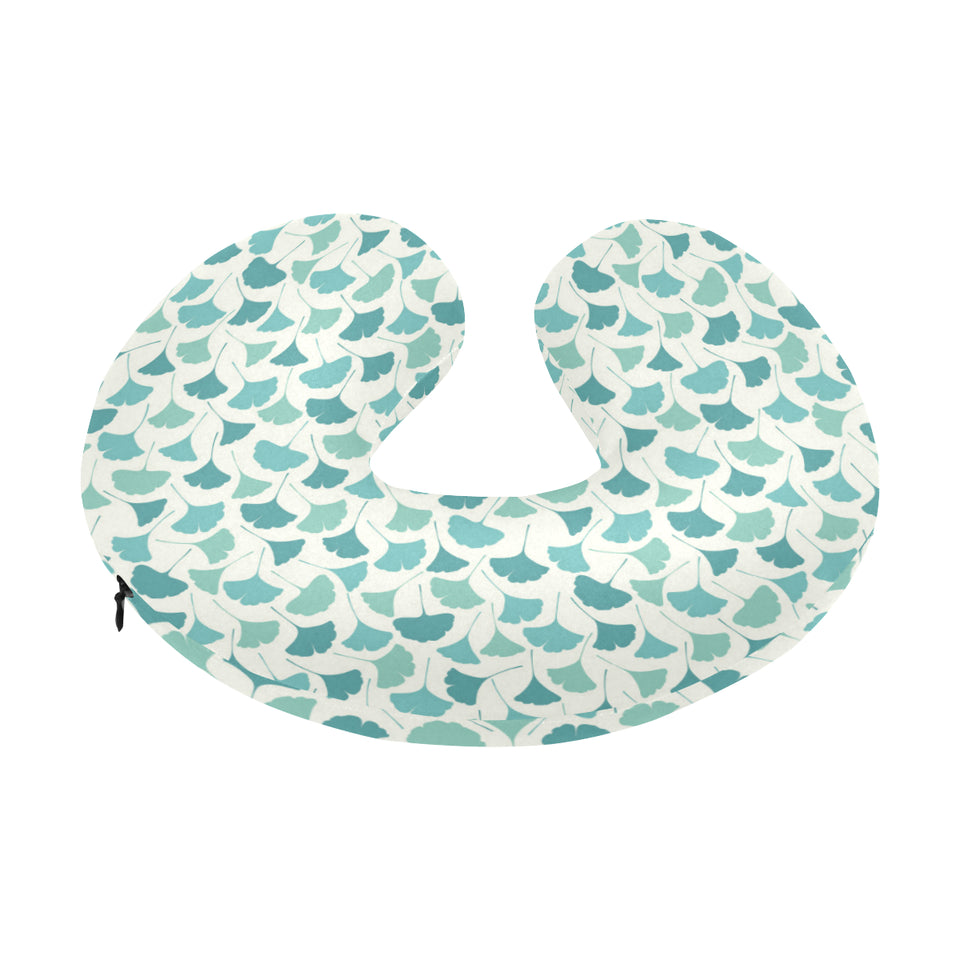 Green ginkgo leaves pattern U-Shaped Travel Neck Pillow