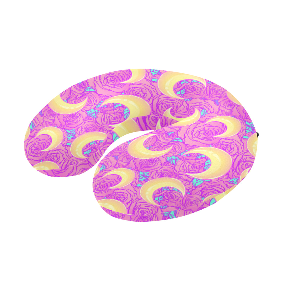 Moon pink rose background U-Shaped Travel Neck Pillow