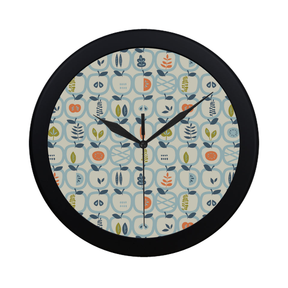 apples leaves pattern Elegant Black Wall Clock