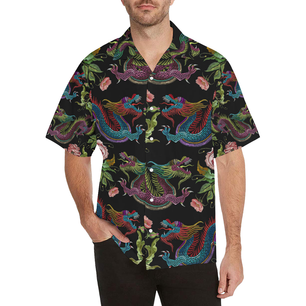 Dragons flower pattern Men's All Over Print Hawaiian Shirt