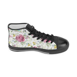 Hand drawn butterfly rose Women's High Top Canvas Shoes Black