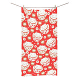 Cute Maneki neko cat red background Bath Towel