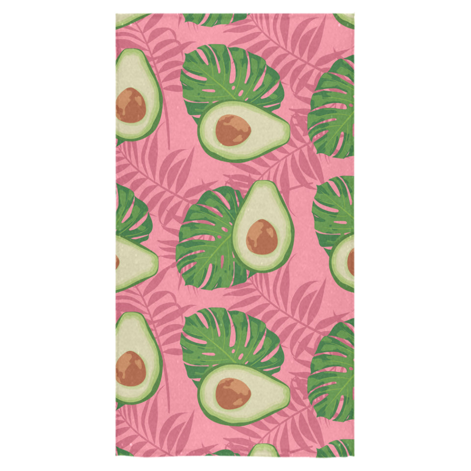 Avocado slices leaves pink back ground Bath Towel