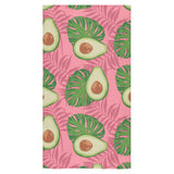 Avocado slices leaves pink back ground Bath Towel