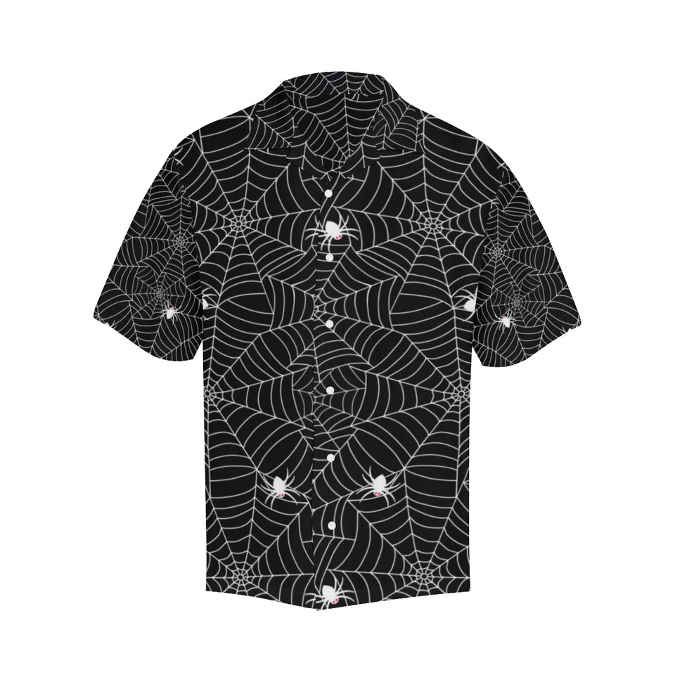 Spider web design pattern Black background white c Men's All Over Print Hawaiian Shirt