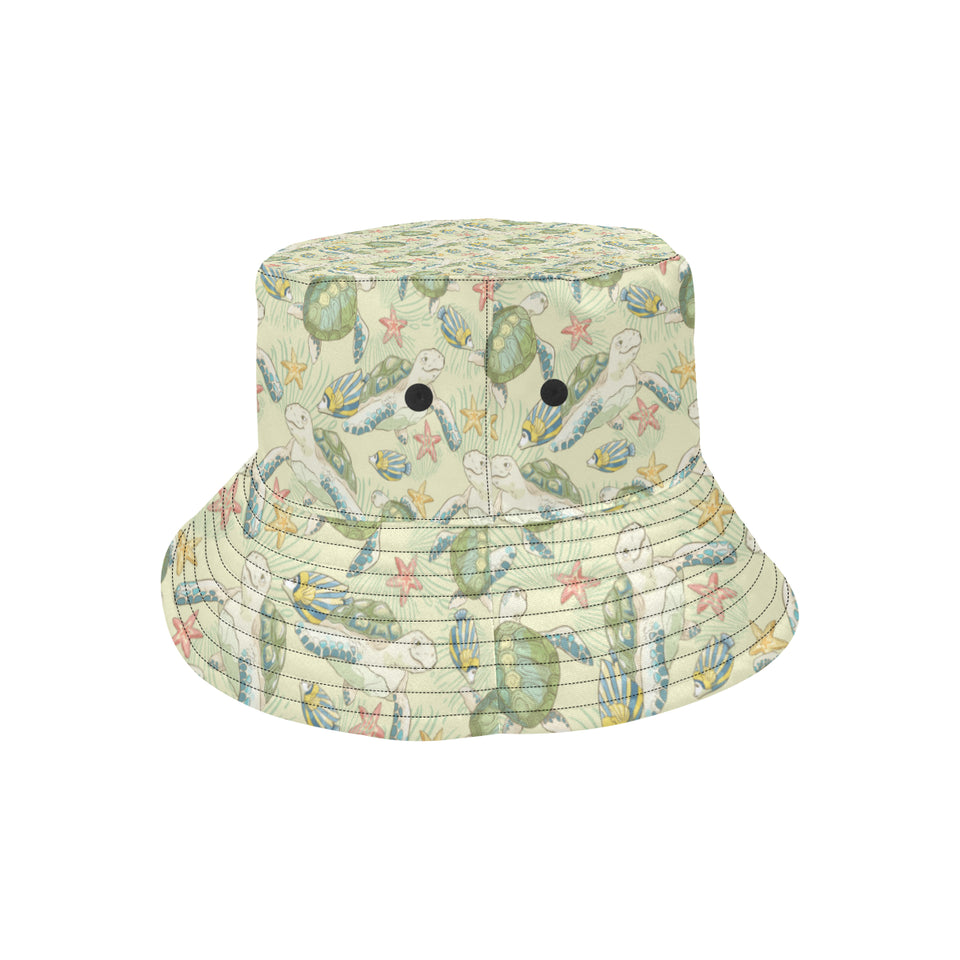 Hand drawn sea turtle fish pattern Unisex Bucket Hat