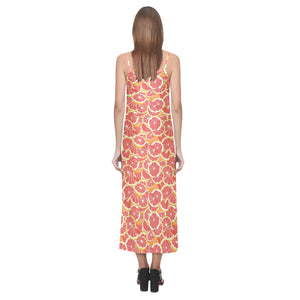 Tropical grapefruit pattern V-Neck Open Fork Long Dress