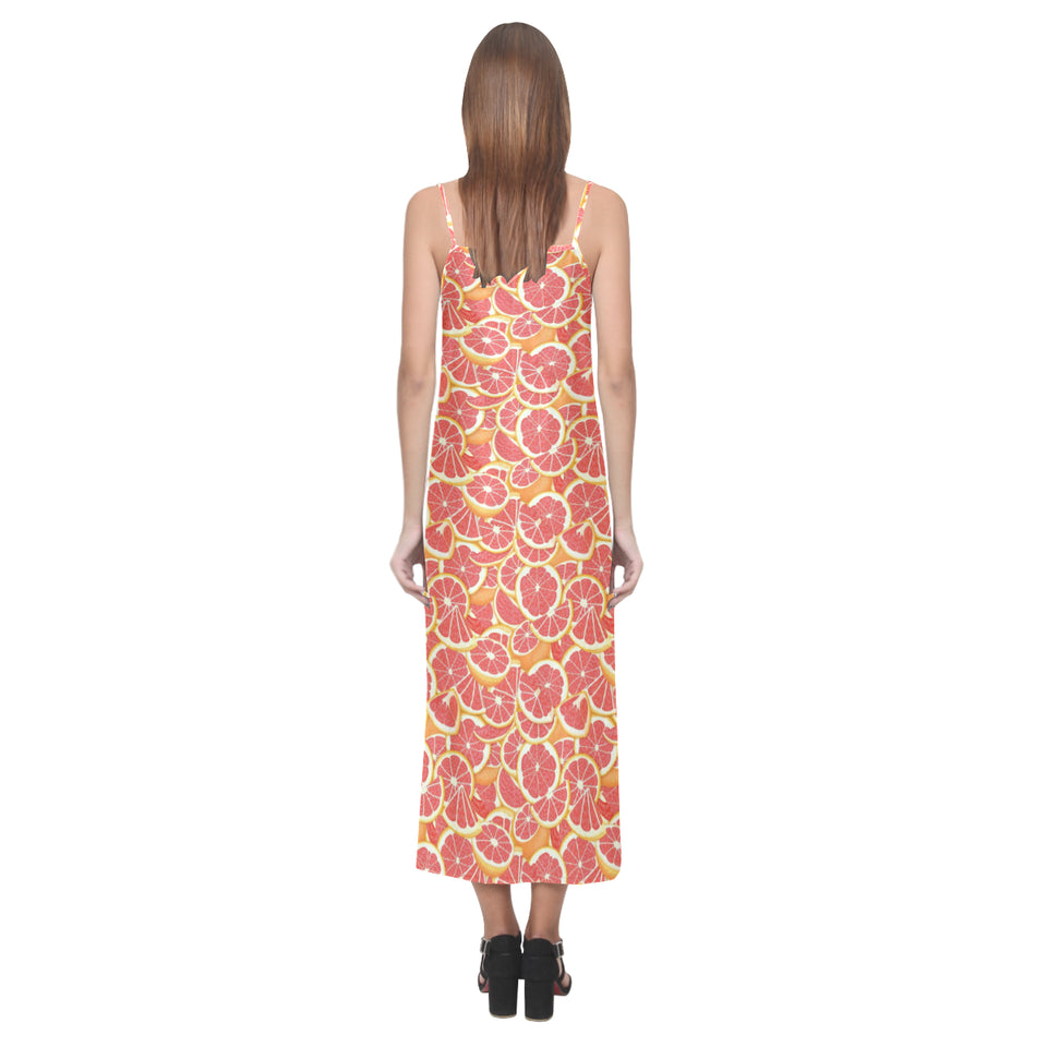 Tropical grapefruit pattern V-Neck Open Fork Long Dress
