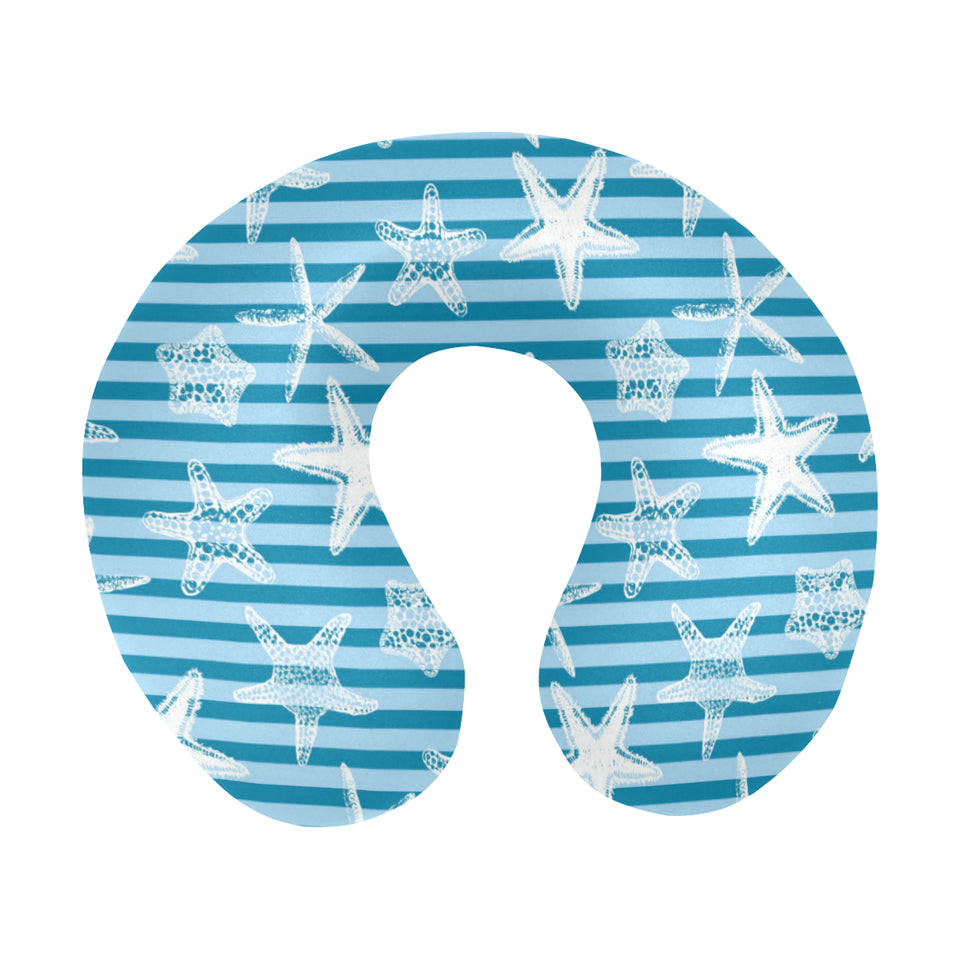 Starfish blue blackground U-Shaped Travel Neck Pillow