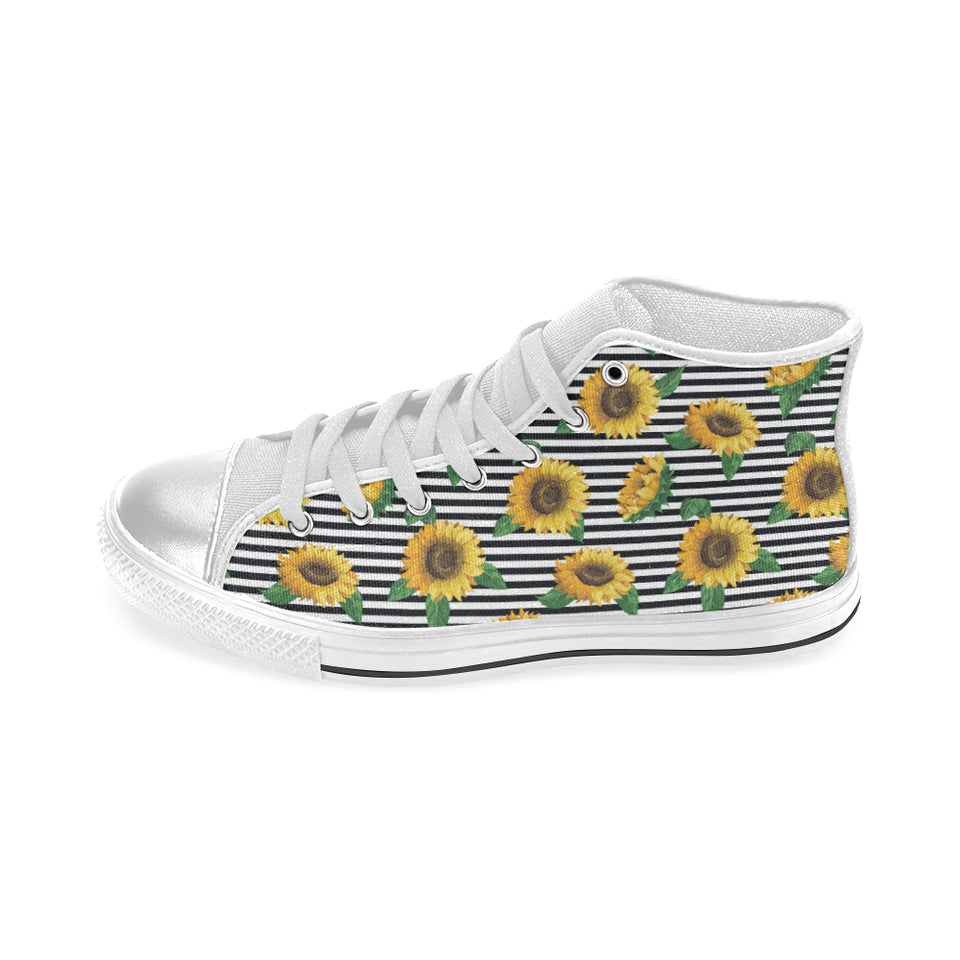 sunflowers ribbon background Women's High Top Canvas Shoes White