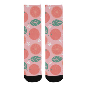 Grapefruit leaves flower pink background Crew Socks