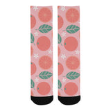 Grapefruit leaves flower pink background Crew Socks