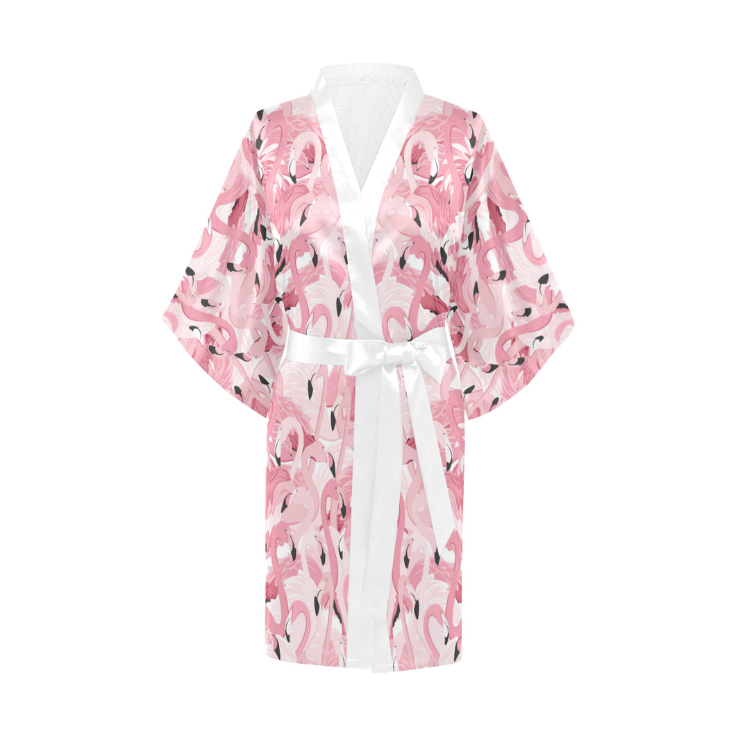 Pink flamingos pattern background Women's Short Kimono Robe