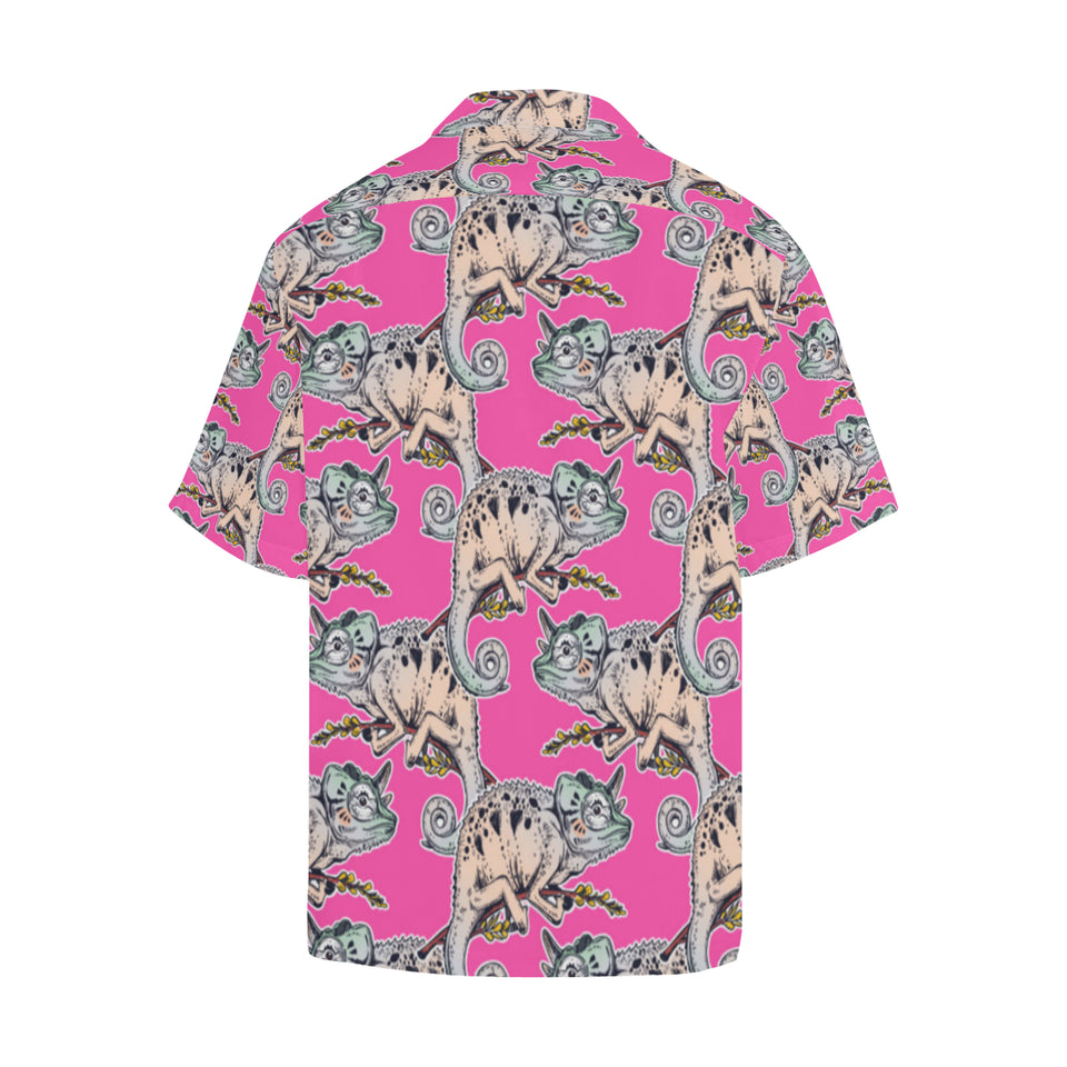 Chameleon lizard pattern pink background Men's All Over Print Hawaiian Shirt